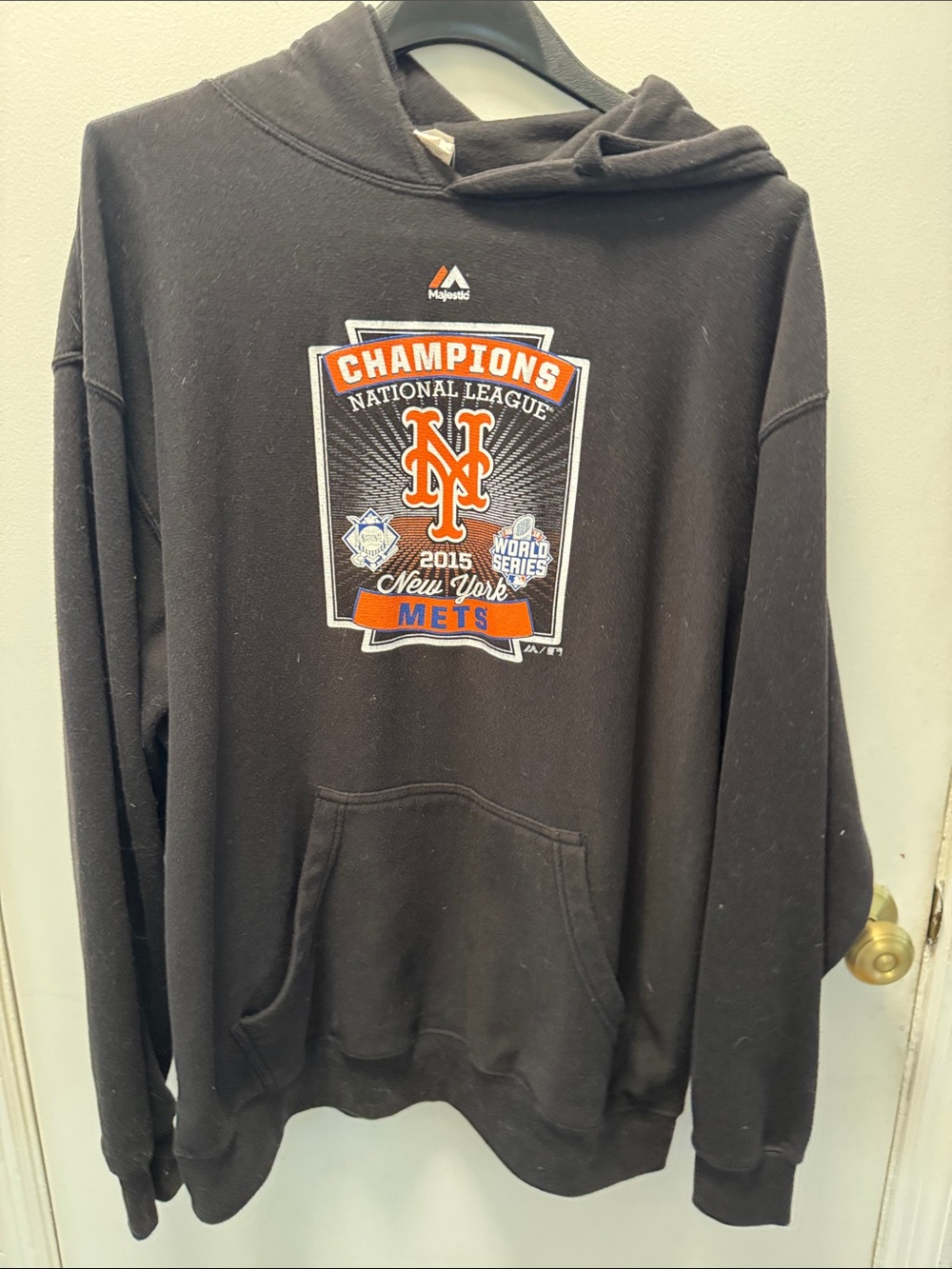 Majestic Black New York Mets Champions Crewneck Hoodie